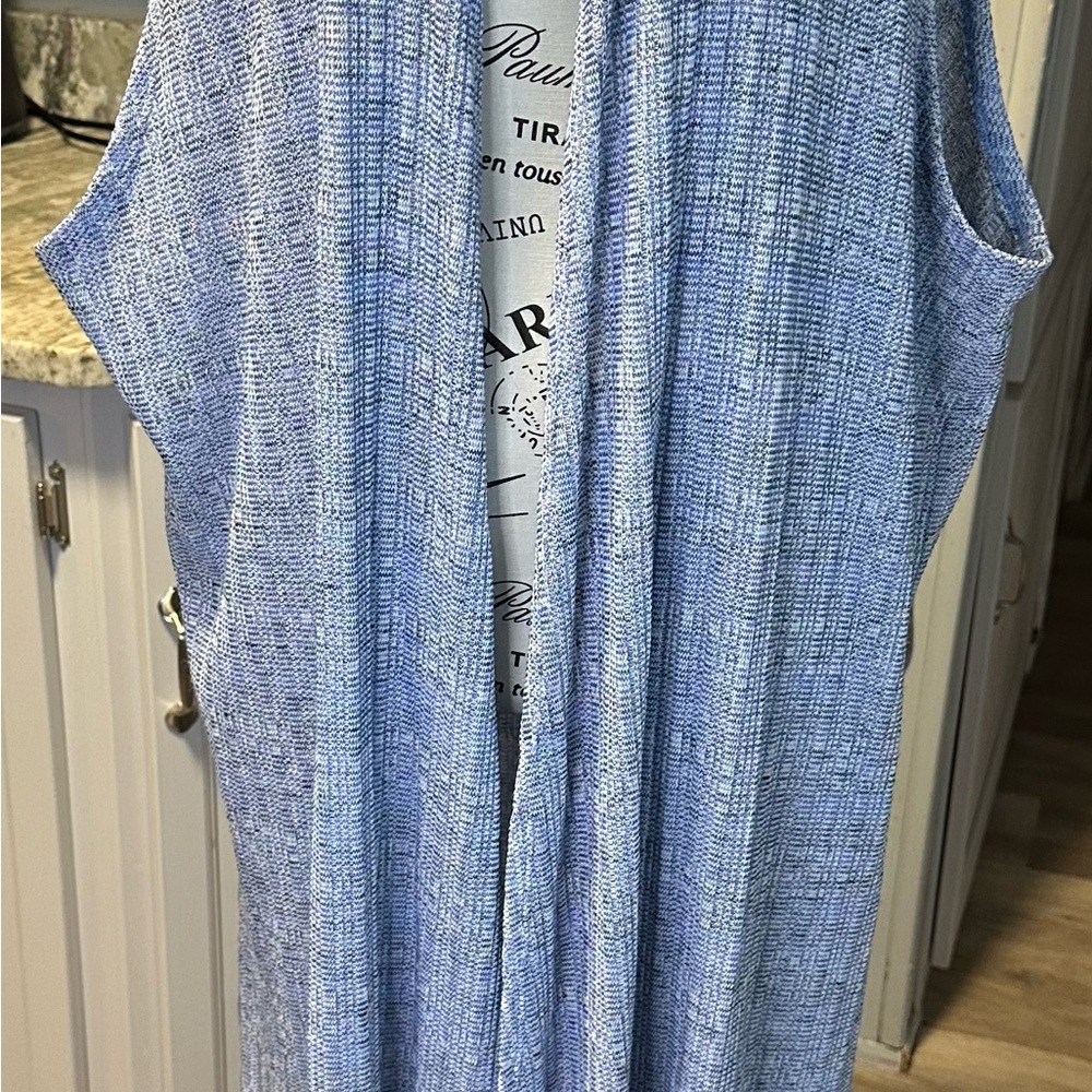 LuLaRoe Blue Textured Sleeveless Cardigan